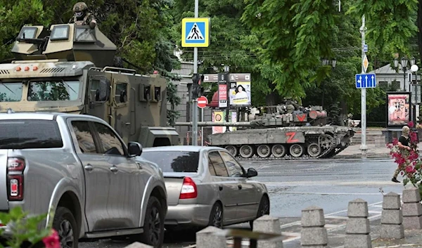 A Wagner PMC T-80 BV in the streets of Rostov-on-Don, Russia, June 24, 2023 (Social Media)