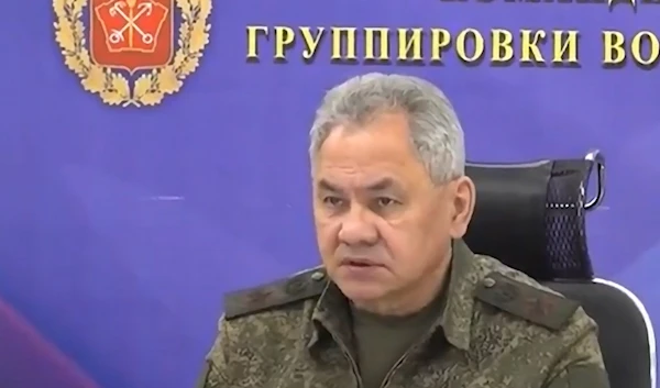 Screengrab of the video which was posted by the Russian MoD featuring Sergei Shoigu. (Russian MoD)