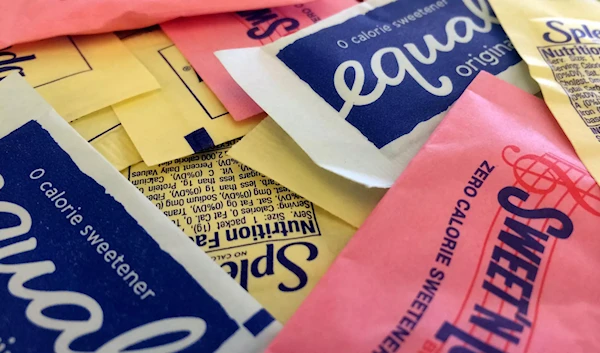 An undated photo of artificial sweetener packets (Sputnik/AP)