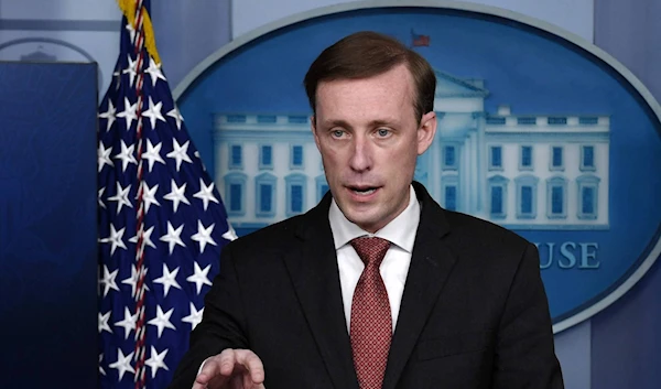 US National Security Adviser Jake Sullivan speaking at a news conference (AFP)