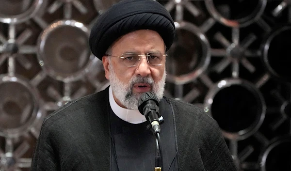 Iranian President Ebrahim Raisi delivers a speech after attending a mid-day prayer at Istiqlal Mosque in Jakarta, Indonesia, May 24, 2023 (AP)