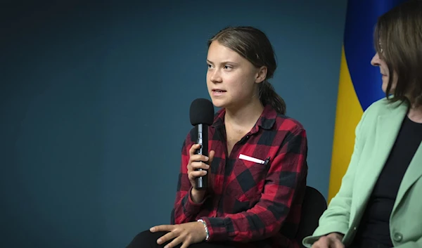 Climate activist Greta Thunberg at a press conference in Kiev, Ukraine on June 29, 2023 (AP)