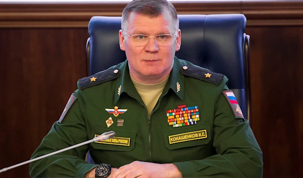 Russian Defense Ministry spokesman, Maj. Gen. Igor Konashenkov, speaks at a briefing in Moscow on Friday, April 13. (AP)