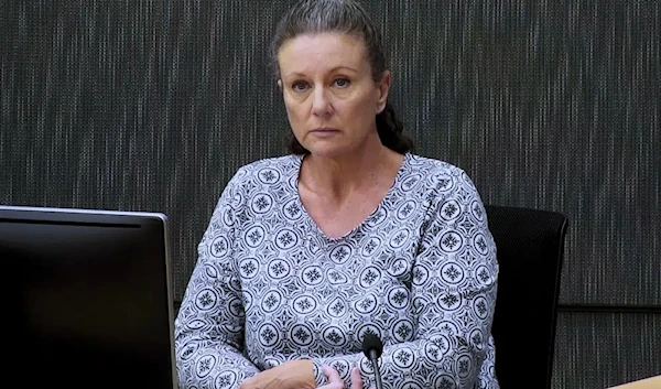 Kathleen Folbigg appears via video link during a convictions inquiry at the NSW Coroners Court, Sydney, Wednesday, May 1, 2019. (.(Joel Carrett/AAP Image via AP, File)