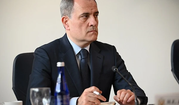 Azerbaijani Foreign Minister Jeyhun Bayramov looks on during the bilateral peace negotiation closing session with Armenia, in Arlington, Virginia, May 4, 2023 (AFP)