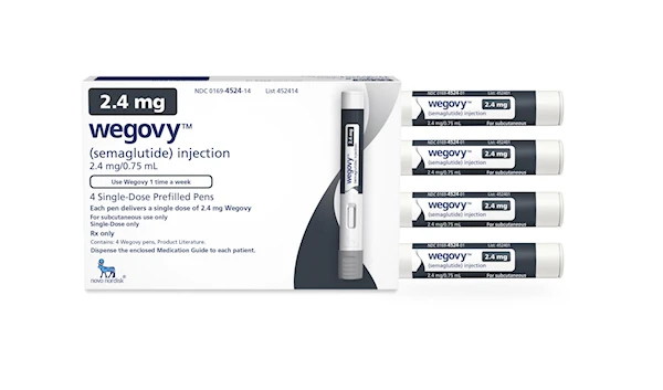 An image showing the package of injection pens of Wegovy used as a weight-loss drug, June  2021. (AP)