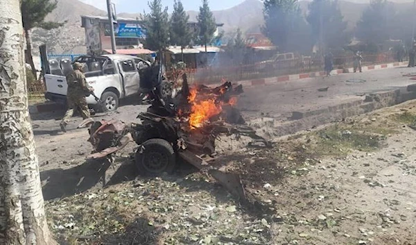 The detonated car which that targeted the Afghani Deputy governor, June 2023 (Archive)