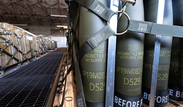 Pallets of 155 mm shells ultimately bound for Ukraine are loaded by the 436th Aerial Port Squadron, on April 29, 2022, at Dover Air Force Base, Delaware US AP)