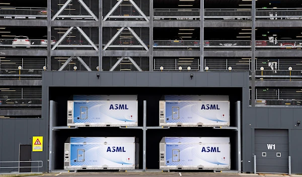 Exterior view of one of the buildings in the ASML complex, a leading maker of semiconductor production equipment, in Veldhoven, Netherlands, Monday, Jan. 30, 2023 (AP Photo/Peter Dejong)