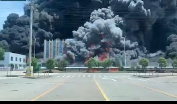 Screen grab from a video showing the burning chemical plant in Guixi City, Jiangxi province June 1, 2023 (Social Media)