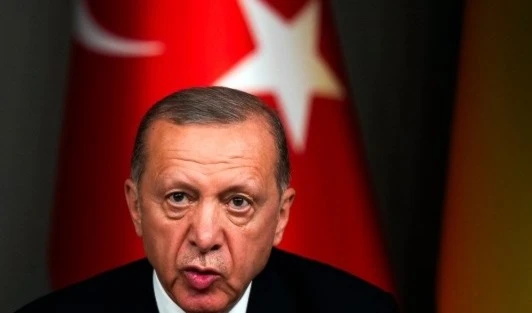 Turkey's President Recep Tayyip Erdogan talks to journalists during a joint news conference with Ukraine's President Volodymyr Zelensky following their meeting in Istanbul, Turkey, early Saturday, July 8, 2023. (AP)