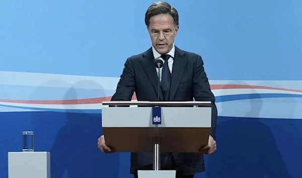 Prime Minister Mark Rutte delivers a press conference following a cabinet meeting after the collapse of the Rutte IV cabinet in The Hague on July 7, 2023 (AFP)