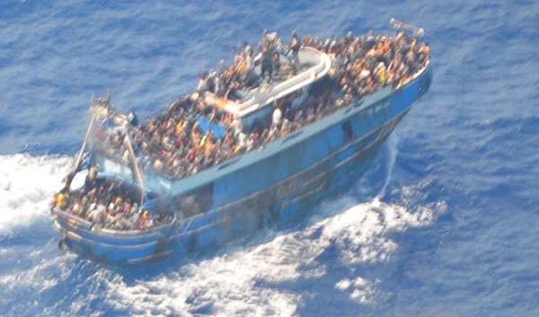 Images of the fishing boat involved in the 2023 Peloponnese migrant boat disaster, taken by the Greek coastguard hours before the capsizing. (Hellenic Coastguard)