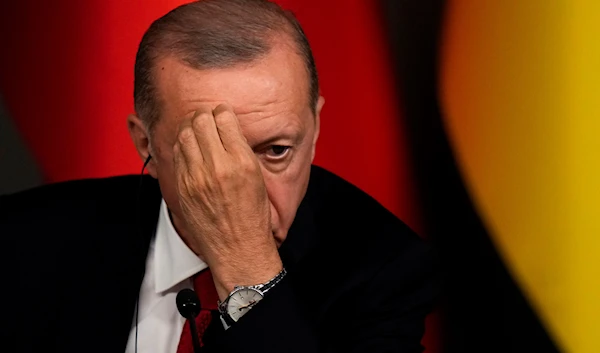 Turkey's President Recep Tayyip Erdogan in Istanbul, Turkey, early Saturday, July 8, 2023 (AP)