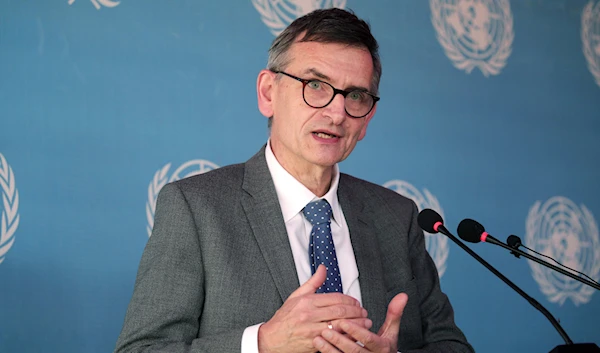 Volker Perthes, the U.N. envoy for Sudan, speaks during a conference in Khartoum, Sudan, Monday, Jan. 10, 2022. (AP)