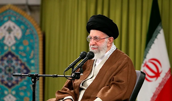 Ayatollah Ali Khamenei speaks during a meeting with a group of Basij paramilitary forces in Tehran, Iran, on Nov. 26, 2022 (AP)