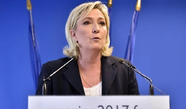 Marine Le Pen speaks at a campaign rally in Arras, northern France. (AP)