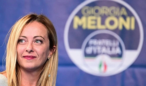 Italian Prime Minister Giorgia Meloni, leader of the far-right Brothers of Italy party, speaks during a rally in Duomo square ahead of the Sept. 25 snap election, in Milan, Italy, September 11, 2022. (AFP)