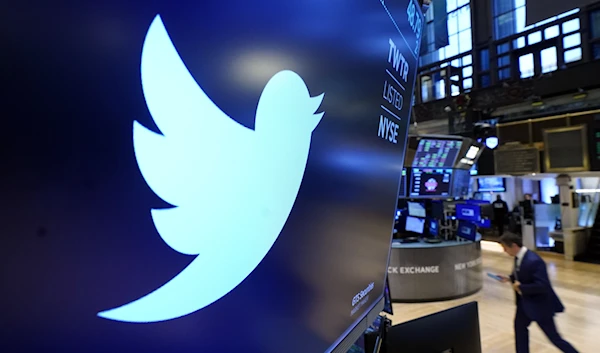 The logo for Twitter appears above a trading post on the floor of the New York Stock Exchange, New York, U.S., Nov. 29, 2021. (AP)