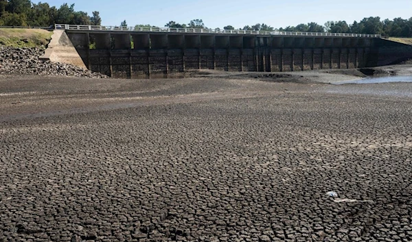 The dried Canelon Grande reservoir just north of Canelones, in southern Uruguay, earlier in March. (AFP)