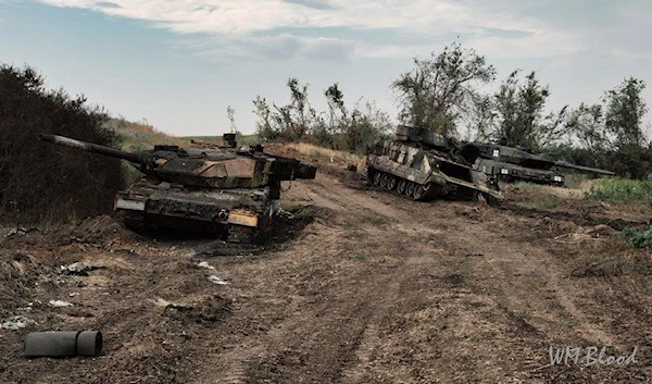 Destroyed Ukrainian US-made M2A2 ODS  Bradley and Leopard 2 tanks somewhere on the Zaporozhye front published by Russia soldiers on social media, July 2023 (Telegram)