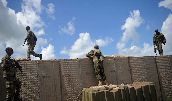 Somali soldiers patrol Sanguuni military base south of Mogadishu, Somalia, on June 13 2018. (AFP via Getty Images)