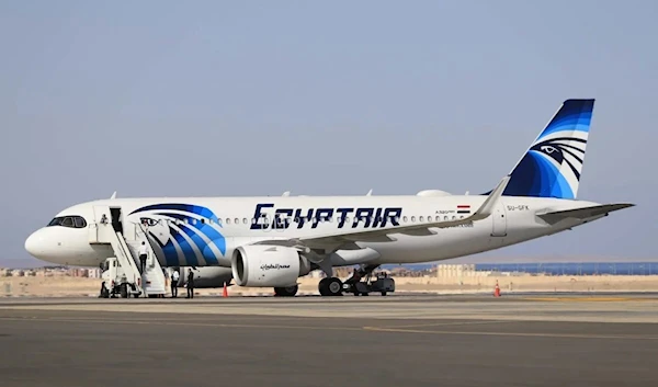 View of an EgyptAir Airbus A320neo aircraft on 20 June 2021 (AFP)