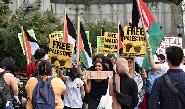 Cover photo from the Palestinian Youth Movement New York Chapter holds rally in front of UN headquarters in support of Palestinian political prisoner Walid Daqqa, in New York, US, on July 7, 2023. (Palestinian Youth Movement)