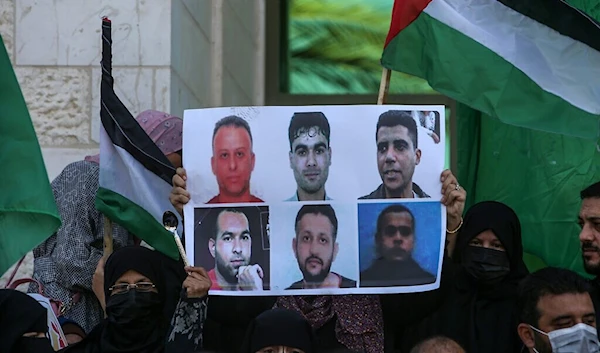 Palestinians attend a rally in solidarity with the six Palestinian prisoners of the tunnel of freedom on September 8, 2021, in Khan Yunis in the southern Gaza Strip (Israeli media)