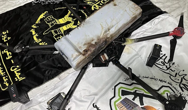 Al-Quds Brigades, Al-Aqsa Brigades down an occupation drone in Jenin. July 1,2023. (Social media)