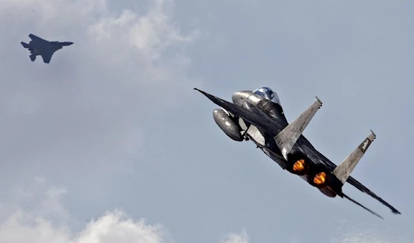 An Israeli Air Force F-15 takes off during exercises, November 8, 2017 (AFP)