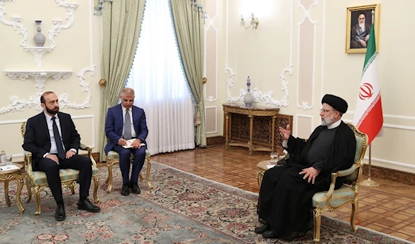 Iranian President Ebrahim Raisi and Armenia's FM Ararat Mirzoyan meet in Tehran on July 24, 2023. (Photo by president.ir)