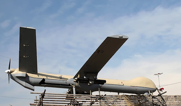 The Iranian Shahed-129 drone is displayed at a rally in Tehran, Iran, February 11, 2016 (AP)