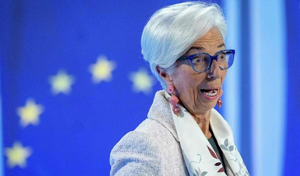 President of European Central Bank Christine Lagarde speaks during a press conference in Frankfurt, Germany, Thursday, July 27, 2023, after a meeting of the ECB's governing council. (AP)