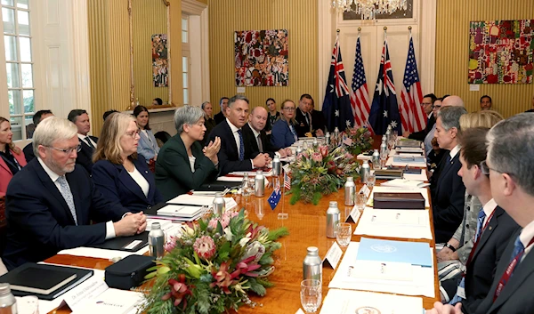 Australian Defense Minister Richard Marles, addresses US Secretary of State Antony Blinken, and US Secretary of Defense Lloyd Austin during Session I at Queensland Government House in Brisbane, Australia, Saturday, July 29, 2023. (AP)