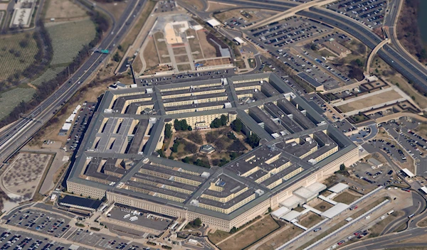 The Pentagon is seen from Air Force One as it flies over Washington, March 2, 2022. (AP)