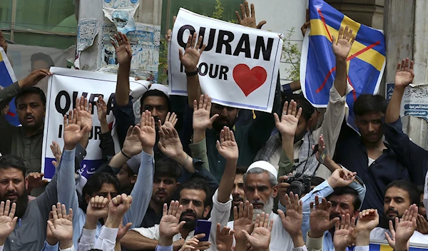 Protests in Peshawar, Pakistan on July 7, 2023 (AP)