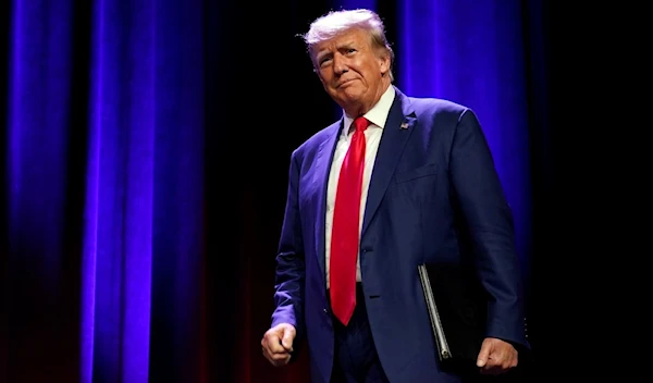 Republican presidential candidate former president Donald Trump speaks at the Republican Party of Iowa's 2023 Lincoln Dinner in Des Moines, Iowa, Friday, July 28, 2023. (AP)