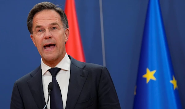 Netherland's Prime Minister Mark Rutte speaks during a press conference at the Serbia Palace, in Belgrade, Serbia, on July 3, 2023.  (AP)