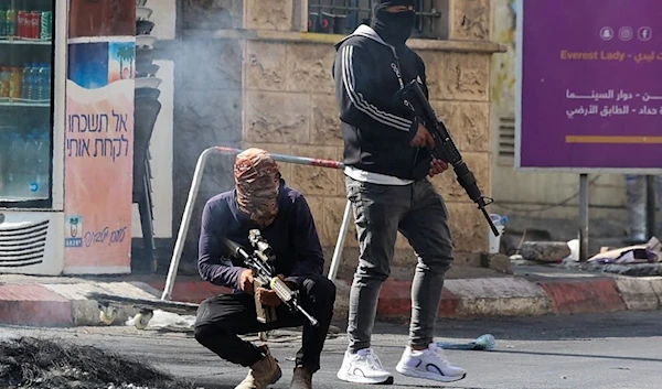 Palestinian freedom fighters during a confrontation with the Israeli occupation forces in the occupied West Bank