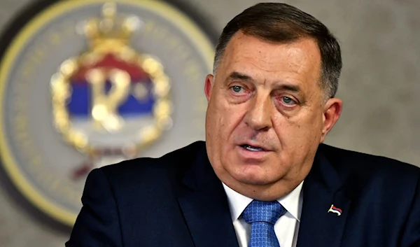 Milorad Dodik, leader of the Union of Independent Social Democrats (SNSD) party, the most influential political party in Bosnian-Serb dominated entity of Republika Srpska, addresses media, on October 27, 2022. (AFP)