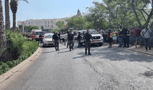 Images from the shooting attack in the Ma'ale Adumim settlement, east of occupied Al-Quds, where Muhannad Mohammad Mazara was martyred after conducting the shooting operation. (Shehab Agency)