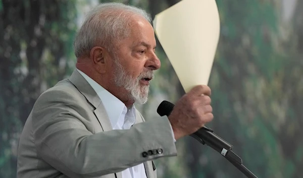 Brazils President Luiz Inacio Lula Da Silva gives a statement to the media at the end of the Amazon Summit, at the Hangar Convention Center in Belem, Brazil, Wednesday, Aug. 9, 2023. (AP)