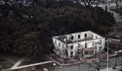 The Old Lahaina Courthouse used to house an art gallery and heritage museum but was destroyed by fast-moving wildfires in western Maui, Hawaii, August 8, 2023. (AFP)