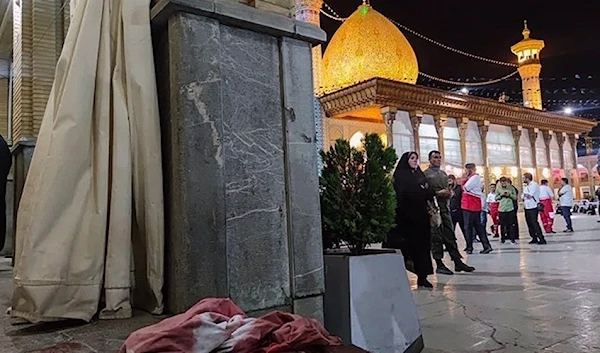 A blood-stained cloth lies on the ground at the site of a terrorist attack at Iran's Shah Cheragh holy shrine in the southern city of Shiraz, Fars Province, on August 13, 2023 (Tasnim)