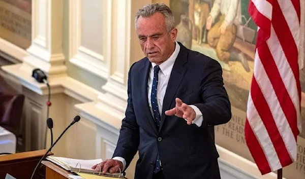 Robert Kennedy, Jr. speaks during an address to the New Hampshire Senate at the State House in Concord, New Hampshire, on June 1, 2023.(AFP via Getty Images)