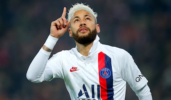 Neymar celebrates after scoring n Villeneuve d'Ascq, northern France, Jan. 26, 2020 (AP)