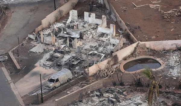 An aerial image shows destroyed homes burned to the ground in Lahaina in the aftermath of wildfires in western Maui, Hawaii, Aug. 10, 2023. (AP)