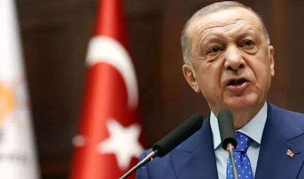 Turkey’s President and leader of the Justice and Development (AK) Party Recep Tayyip Erdogan delivers a speech during his partys group meeting at the Turkish Grand National Assembly (TGNA) in Ankara, on May 18, 2022. (AFP via Getty Images)