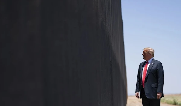 In this 2020 photo, Donald Trump was touring a section of the border wall in San Luis, Arizona. Two multistate lawsuits challenged his decision to divert billions of dollars to fund a wall across the southern US border. (AP)